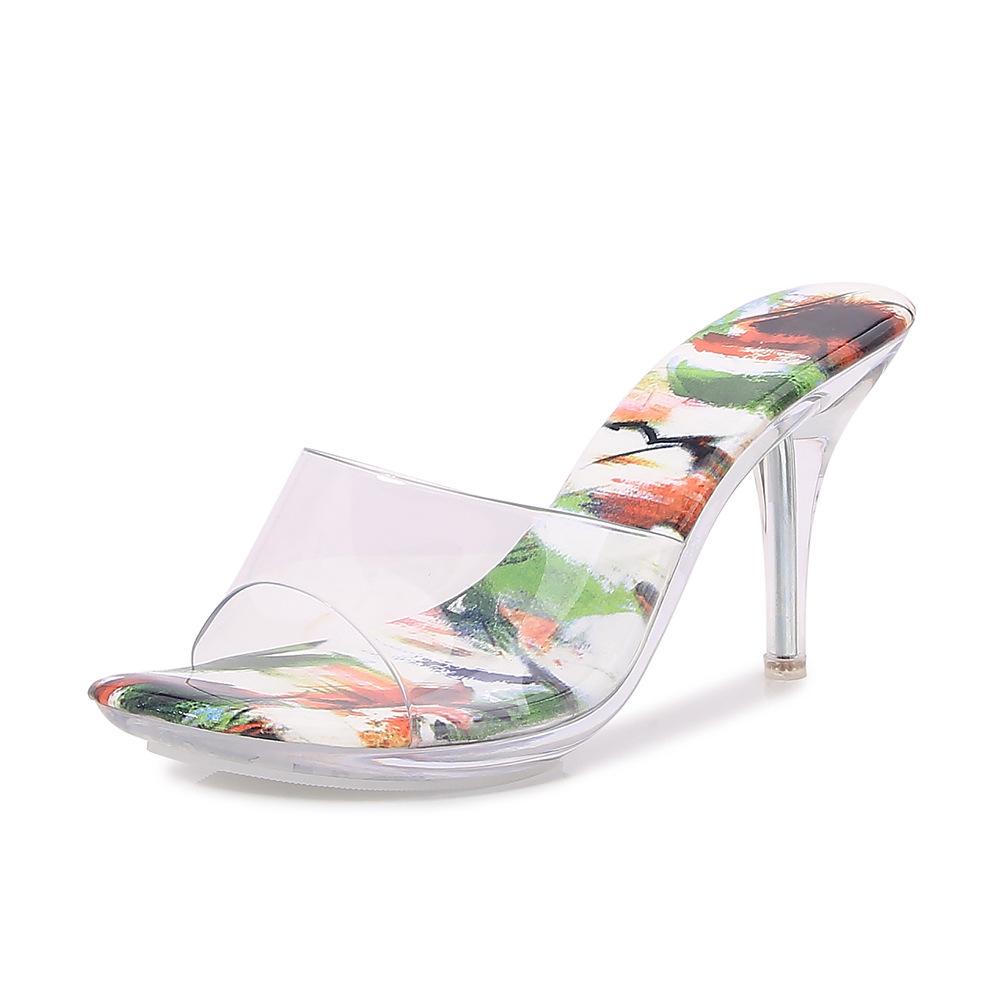 

Прозрачный кристальный каблук знаменитость летние босоножки с открытым носком повседневные универсальные женские туфли тренд 43