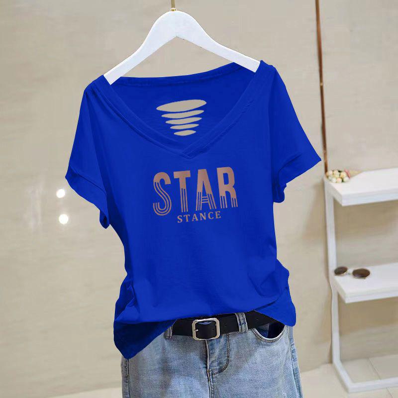 

Женская хлопковая футболка с V-образным вырезом, короткими рукавами и ажурной отделкой, больших размеров, для похудения, для лета 2024 4XL