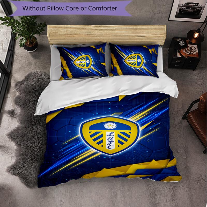Fotbalový povlečení set Leeds United 3dílný Měkký povlak na přikrývku se povlaky na polštáře Tištěný set pro dekoraci ložnice pro domácnost
