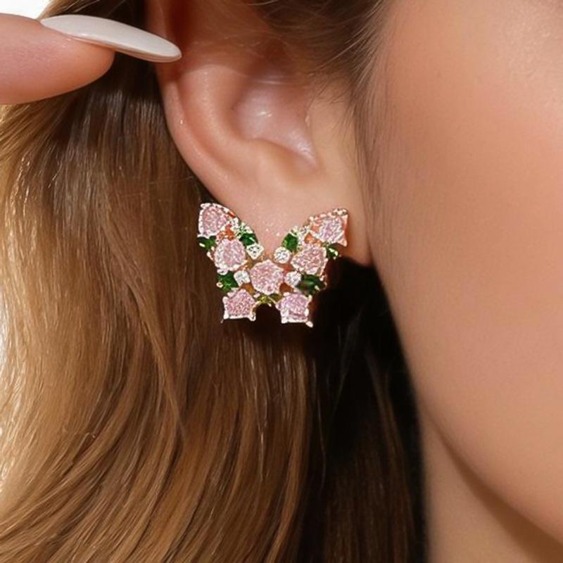 Springtime Butterfly Zircon Stud Earrings: Silver Needle, Sweet Girly Style, Light Luxury Court-Inspired Niche Accessory