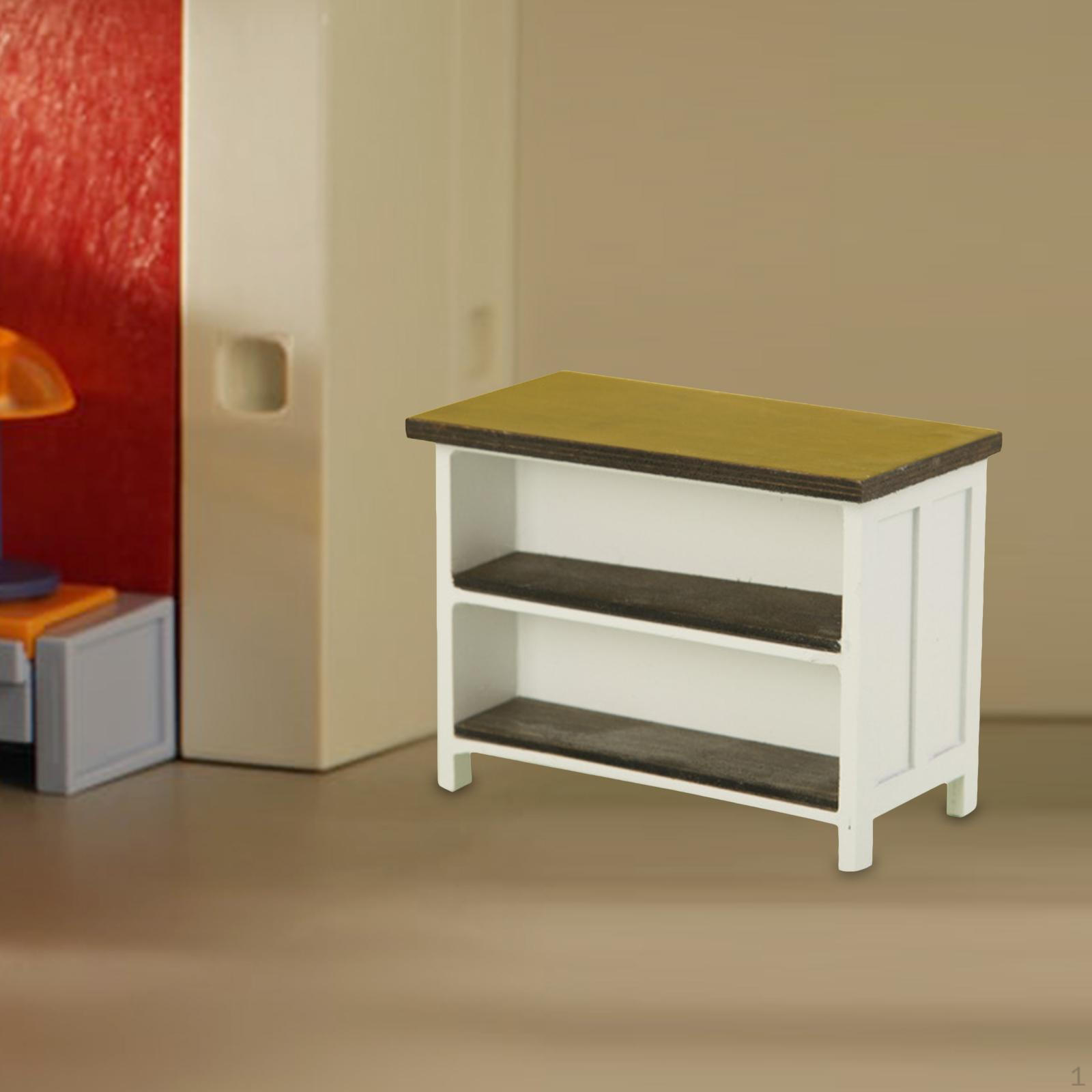 1:12 Dollhouse Miniature Desk Accessories, 2 Tier Furniture, Mini Study Room Table for dark brown