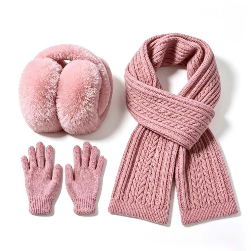 Elastic Woolen Neck Scarf Cold Proof Knitted Scarf Fashion Kids Earmuffs Scarf Gloves Set  Daily
