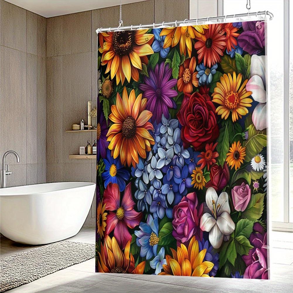 Vibrant Floral Shower Curtain - Waterproof, Mildew-Resistant With Sunflower And Rose Design For Lively, Colorful Bathroom Decor
