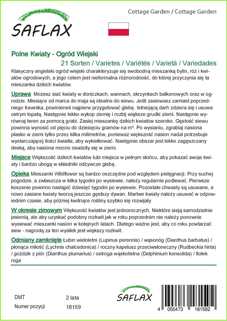 SAFLAX Cottage Garden - 1000 de semințe - 21 Mix de flori sălbatice