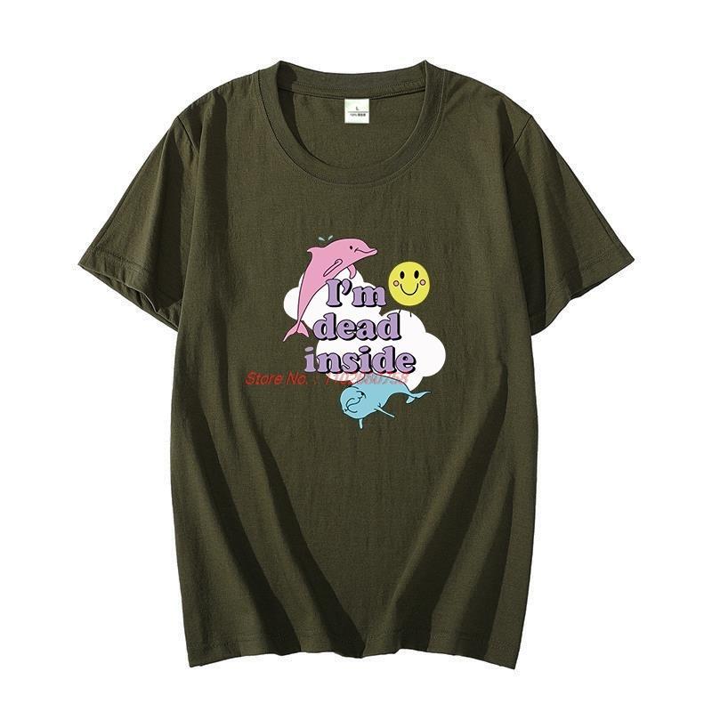 Unisex Oversized Cotton Tshirt Dolphin Im Dead Inside Sunshine Funny Graphic Oneck Unisexs Summer Clothing