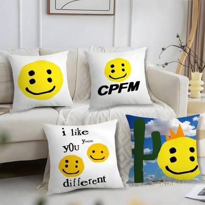 Housse de coussin de luxe Smile C-Cpfm Housse de coussin imprimée en peluche courte Housses de coussin décoratives carrées pour canapé Maison