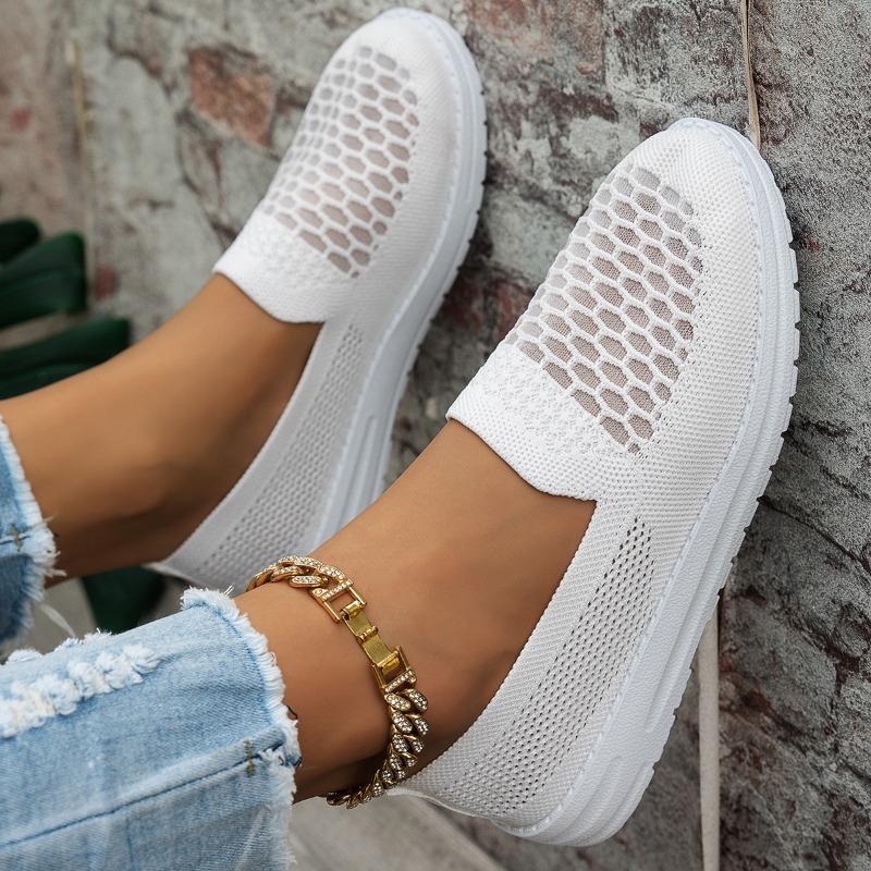 Women's Wide Width Mesh Slip-On Sneakers - Flat Sole Casual Shoes for Fall, Breathable Loafers for Everyday Wear