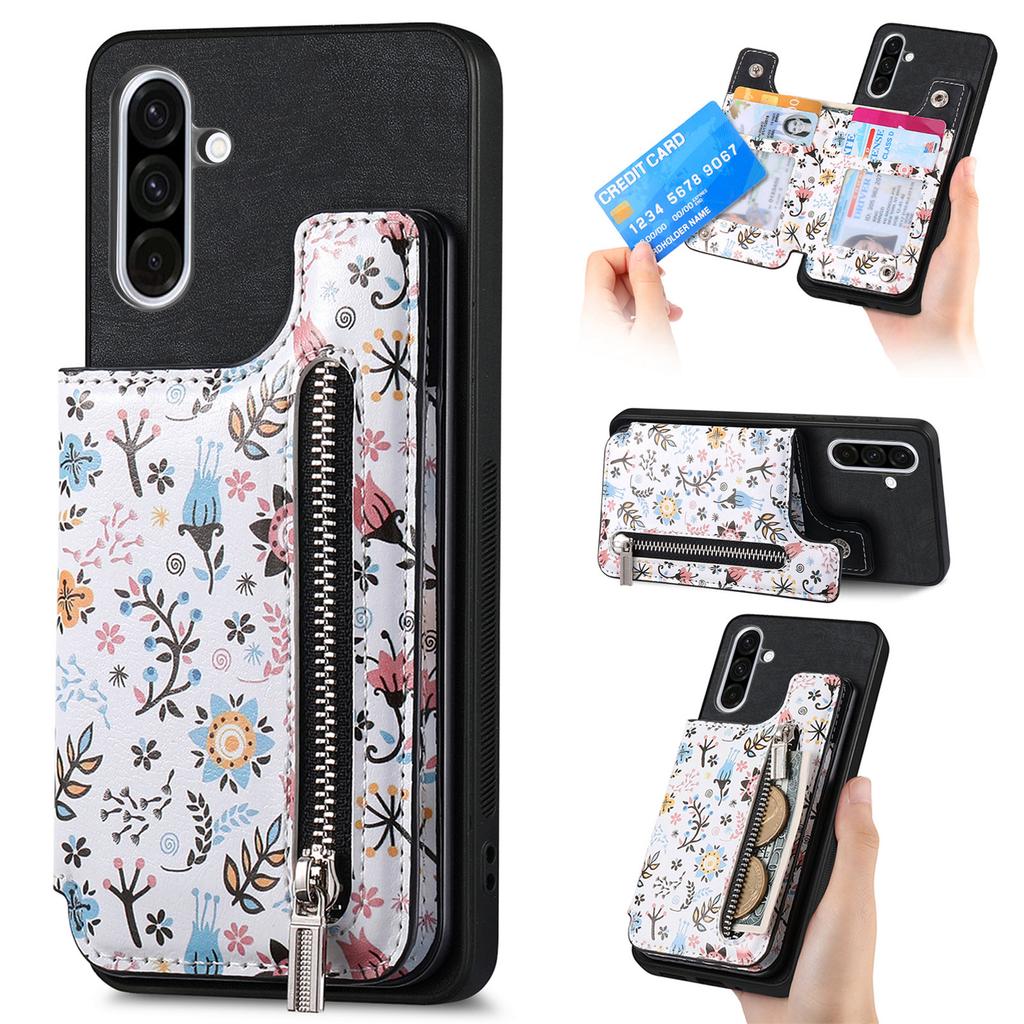 Für Samsung Galaxy A56 5G Leder-Telefonabdeckung mit RFID-blockierendem Reißverschluss und Kartentasche mit Ständer