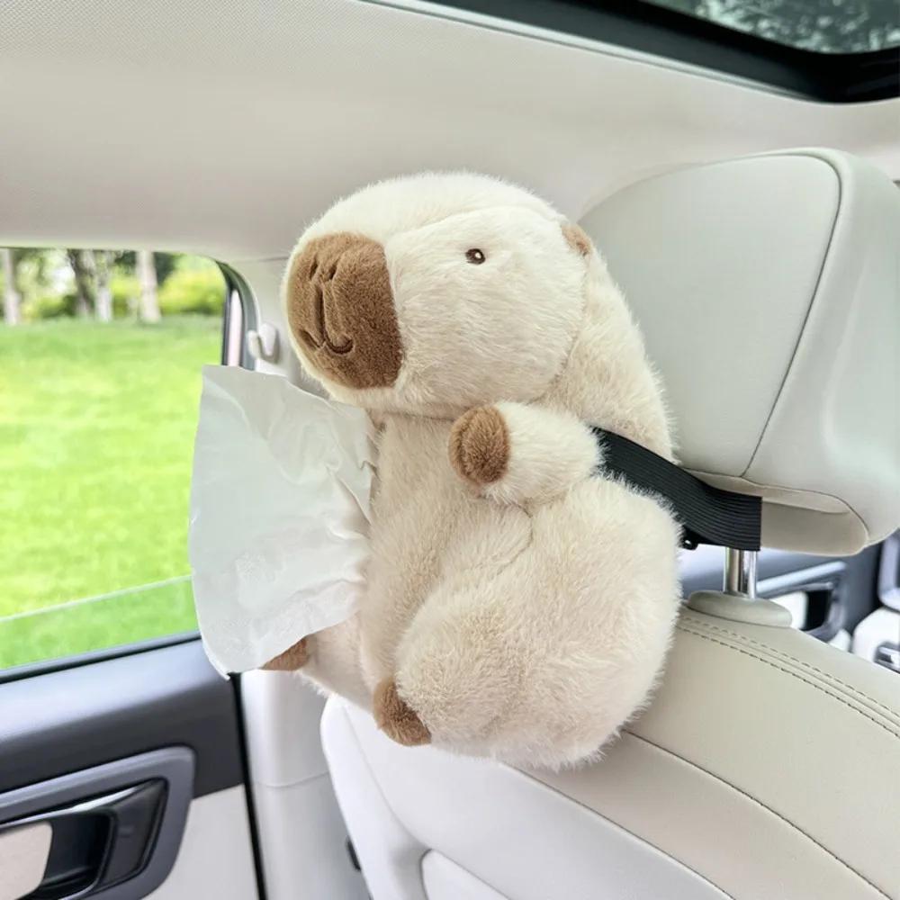 Cute Plush Capybara Car Tissue Box Car Armrest Box Creative Paper Drawing Box Multi functional Hanging Tissue Kawaii Anime Toys