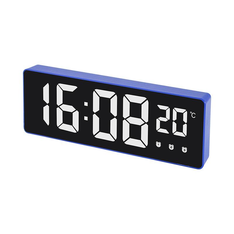 Silent LED Mirror Clock with Three Alarms - Ideal for Students & Kids' Bedside Desk