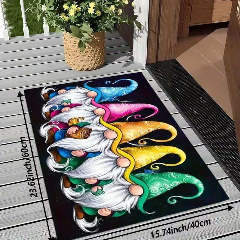 Festive Gnome Door Mat, Non-Slip Machine Washable Indoor Outdoor Entrance Mat with Whimsical Gnome Design Seasonal Home Accent