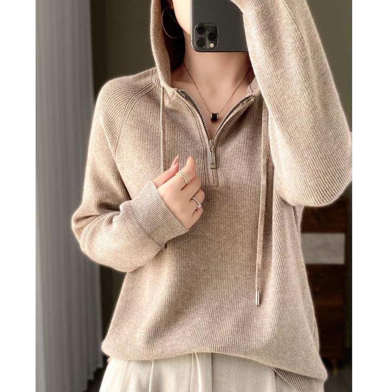 

С капюшоном, однотонный, полуновый свитер на молнии, свободный повседневный женский свитер, бархатный топ с длинными рукавами от Andy 2XL