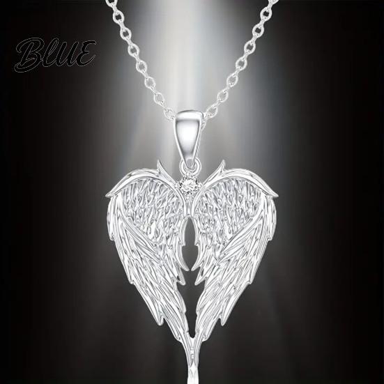 Eternal Love Rhinestone Necklace Angel Wings Shiny Rhinestones Inlaid Pendant