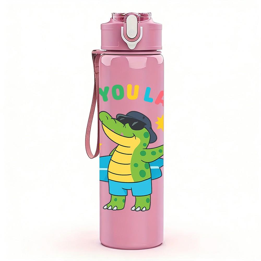 1PC See You Later Surfing Crocodile 750ml Color Plastic Sports Water Bottle Leakproof Flip Straw Lid Suitable for Sports Office Home Use