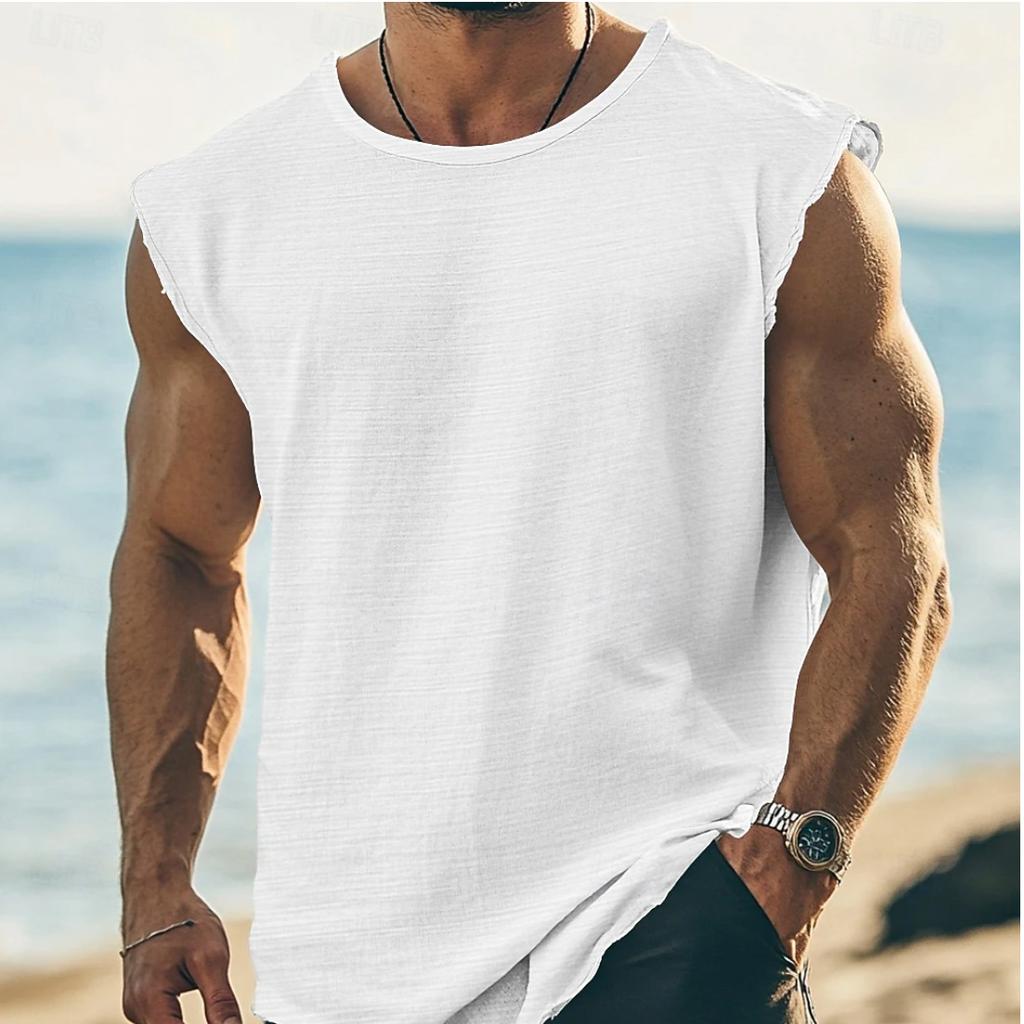 Men Loose Wide Shoulder Sleeveless Casual Sports Tank Top For Summer Beach Workout