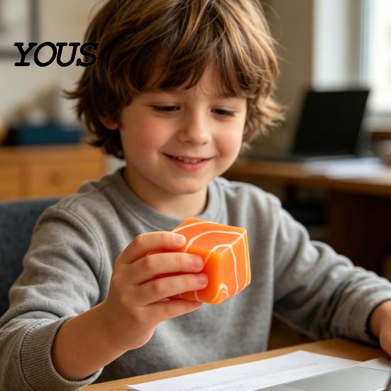 Sensory Stress Relief Toy Thick Cut Salmon Squeeze Toy, Realistic Food Slow Rising Cube Fidget for Home Office School Silicone