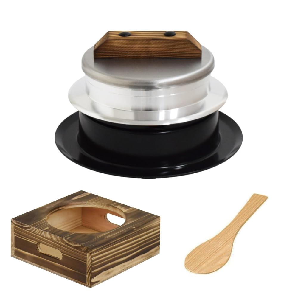 Urushiyama Metal Industry UMIC Kama-Taki Sanmai Goku (Gas Stove Only) KZK Kama Stand KOD Wooden Rice Paddle 3-Piece Set (2 Cups)