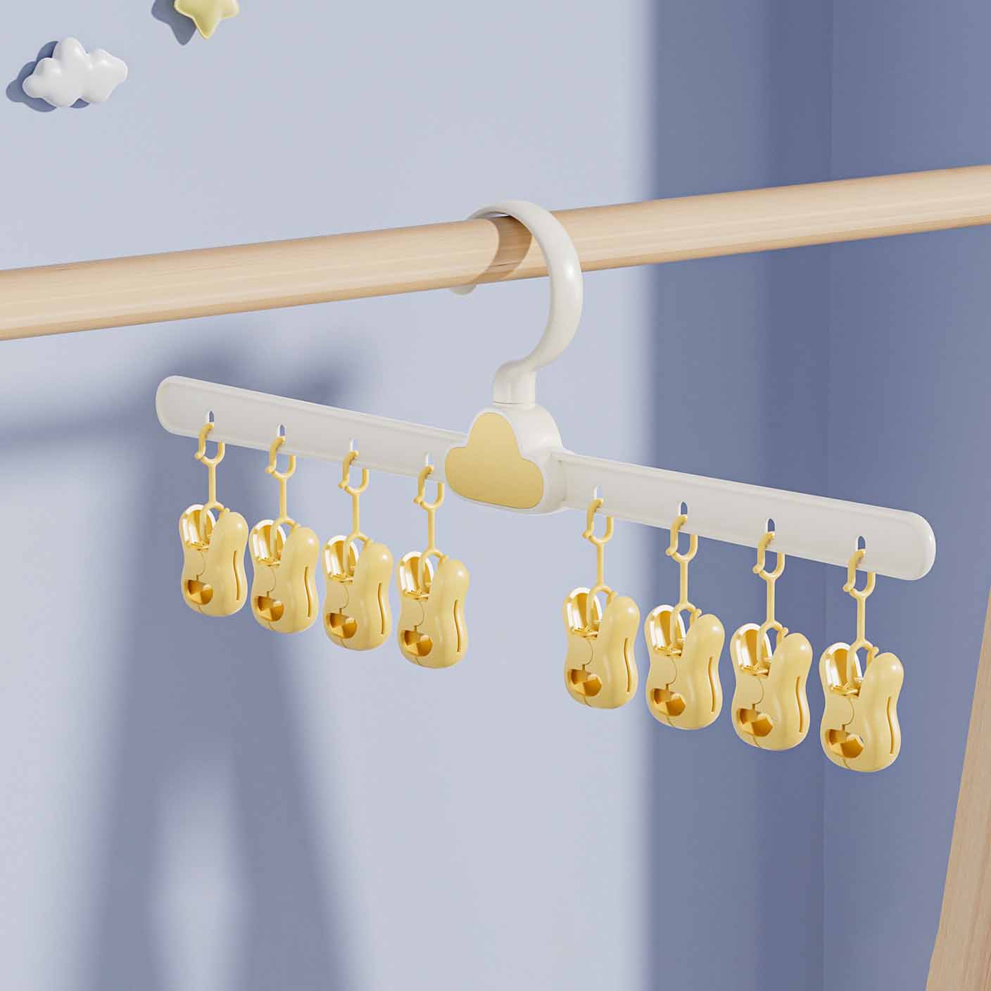 Пластиковая вешалка для сушки одежды с 8 зажимами, ветрозащитная вешалка для одежды, вешалка для сушки носков, держатель для нижнего белья жёлтый