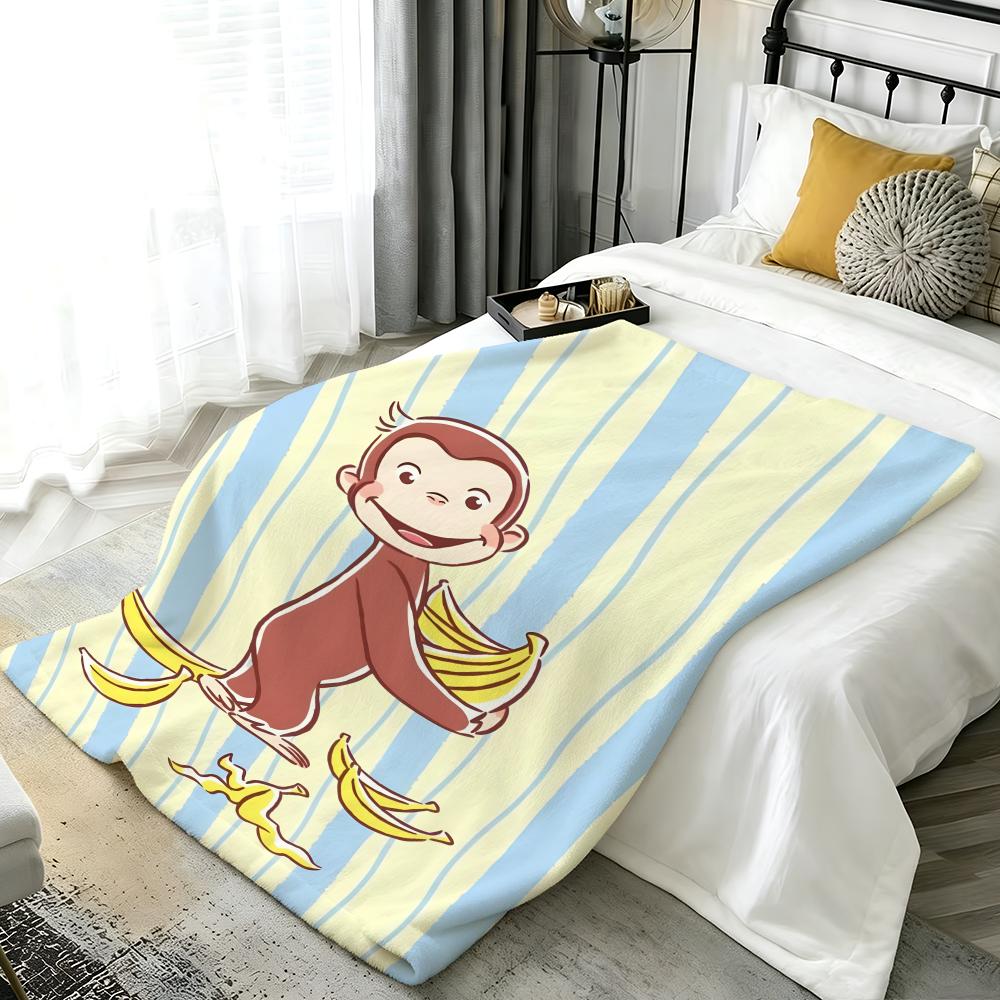 Cartoon C-Curious George Throw Flannel Blanket Perfect for Sofa Office Bed Travel Sleep Read Relax Camping four season use