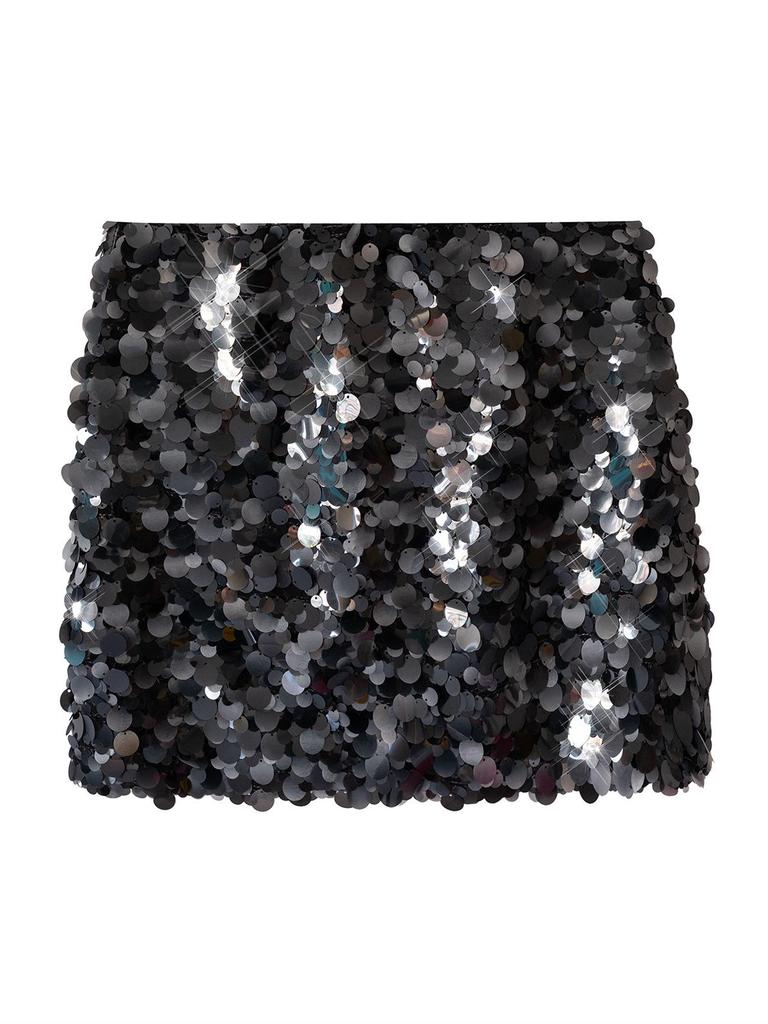 Elegant Blue Sequin High Waist Slimming Short Skirt