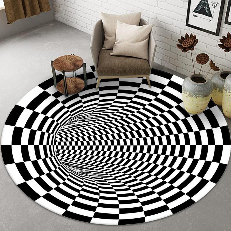 3D Stereo Vision Round Carpet for Living Room Simple Black and White Carpet Area Rugs Geometric Anti-Skid Home Bedroom Floor Mat