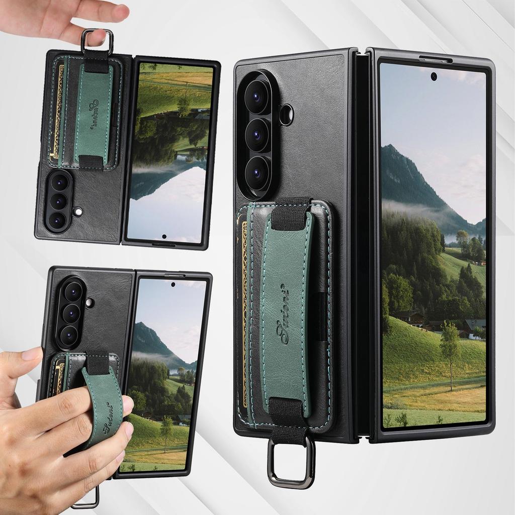 SUTENI Leather Protective Case with Wrist Strap for Samsung Z Fold 7/6/5