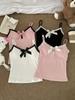 Women's Polka Dot Camisole Top with Fixed Straps, Chest Pads, Bow Knot & Lace Trim