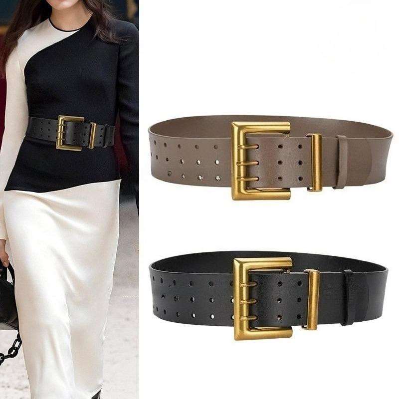 Three-breasted Belt Extra Wide Coat Belt Stylish Women's Belt with Unique Buckle Decoration