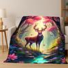 Dreamy Cute Deer Elk Cartoon Flannel Blanket Soft Warm Throw Blanket for Bedroom Living Room Bed Travel Camping Picnic Gift Kid