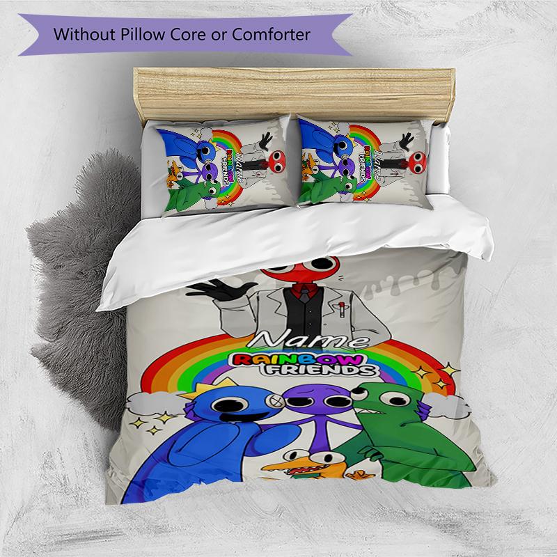 3pcs Custom Name Rainbow Friends Bedding Set Duvet Cover Closure Includes 1 Duvet Cover & 2 Pillowcases for All Seasons Bedroom Decor
