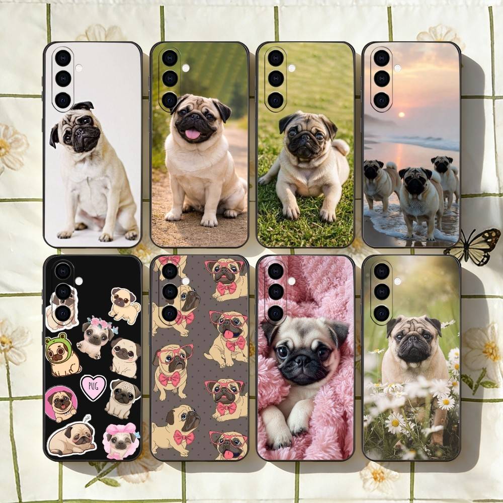 C-Cute Pug Dog Phone Case For Samsung Galaxy A73,A72,A71,A70,A53,A52,A51,Others Soft Black Cover