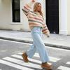 Wish Spring Women's Off-White Striped Loose Knit Round Neck Sweater