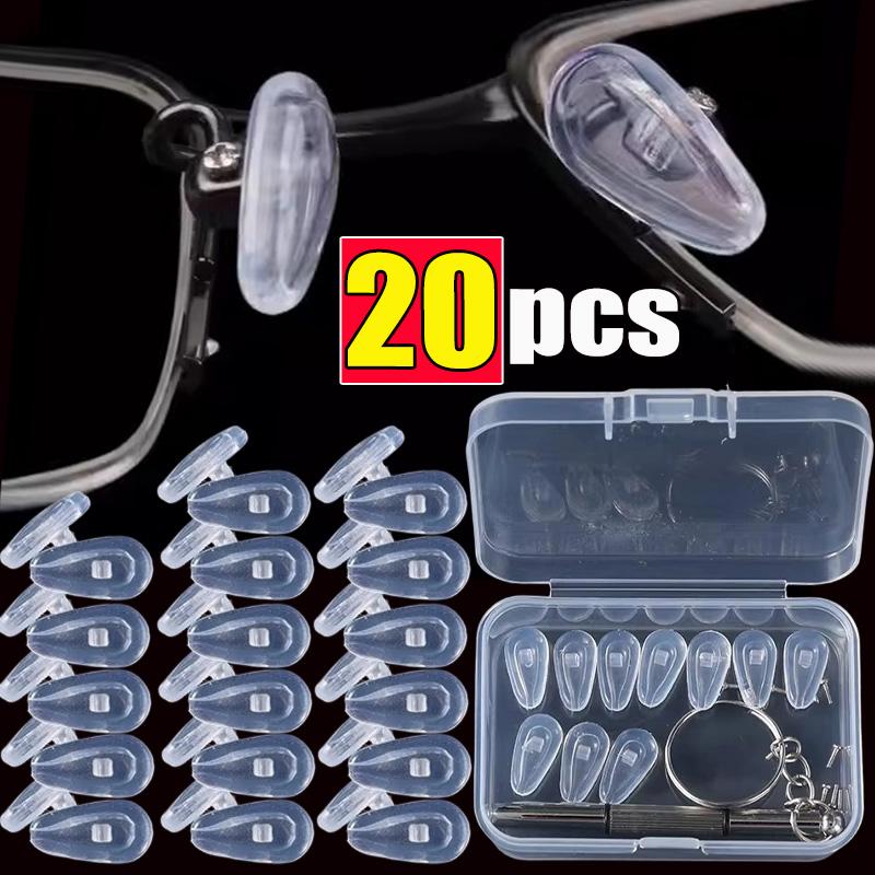 20pcs Anti-slip Nose Pad Eyeglasses Nose Pads with Screwdriver Soft Silicone Air Chamber Glasses Replacement DIY Repair Tools