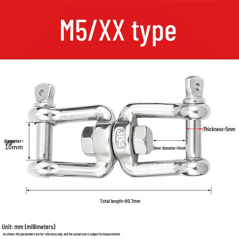 304 Stainless Steel Swivel Chain Shackle for Dog Chains and Connectors (M4, M5, M6, M8).