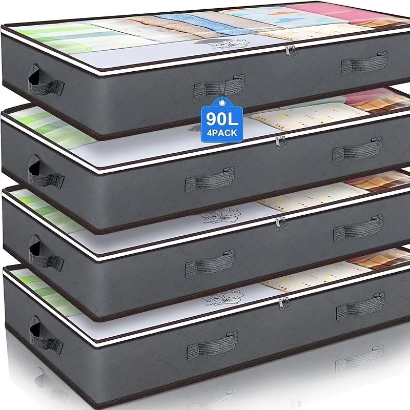 

4pcs Under-Bed Storage Bags, Foldable Fabric Organizer for Blankets, Towels, Clothes, Bedding, and More - Multiple Compartments for Easy Organization