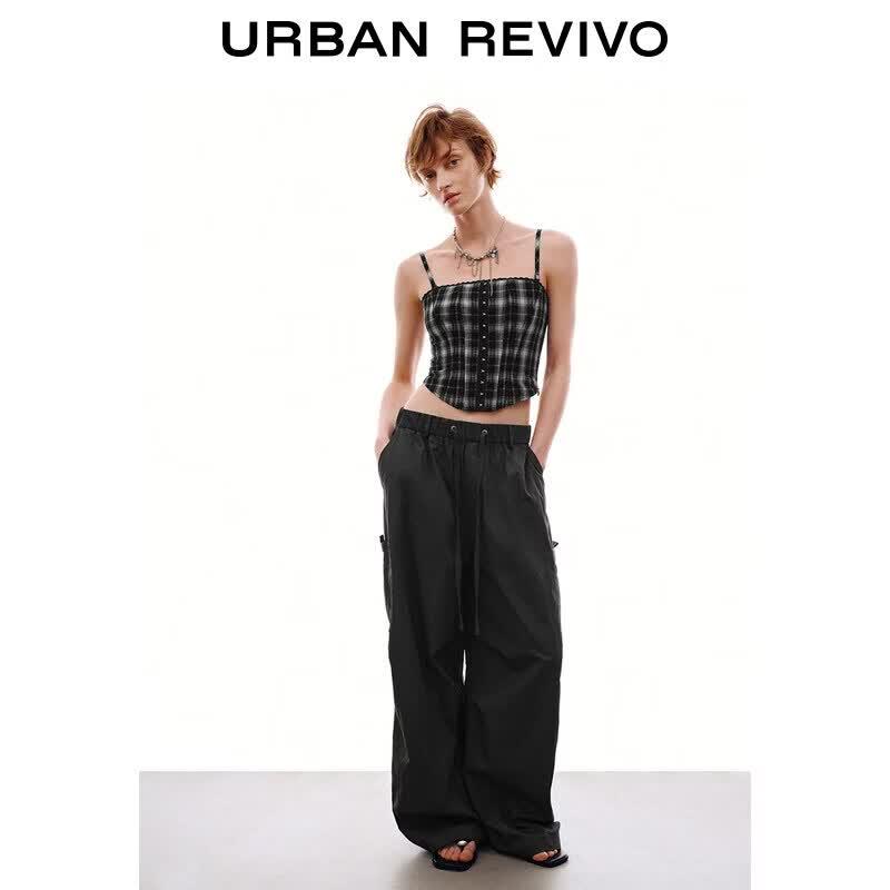 UR Women s Plaid Lace Button-Down Camisole XS
