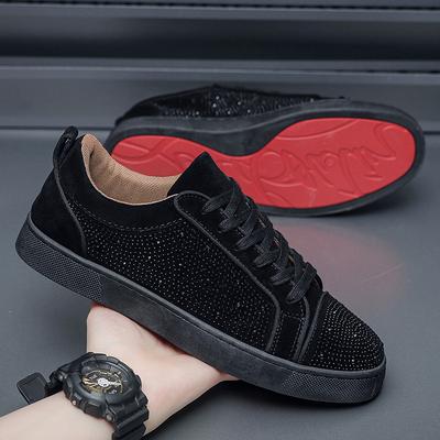 Jesienne Nowe Buty Męskie Skóra Kryształowa Casualowe Modne Płaskie Buty Skateboardowe Uliczne Młodzieżowe Fajne Trampki