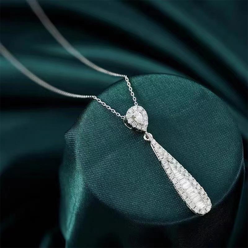 18K Gold Plated Water Drop Square Diamond Necklace & Earrings Set for Women - Elegant European American Style, Versatile Two-Piece Jewelry.