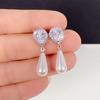 Huitan Bridal Imitation Pearl Drop Earrings New Trendy 2022 Women Earrings Luxury Zinc Alloy Color Cubic Zirconia Elegant Zircon