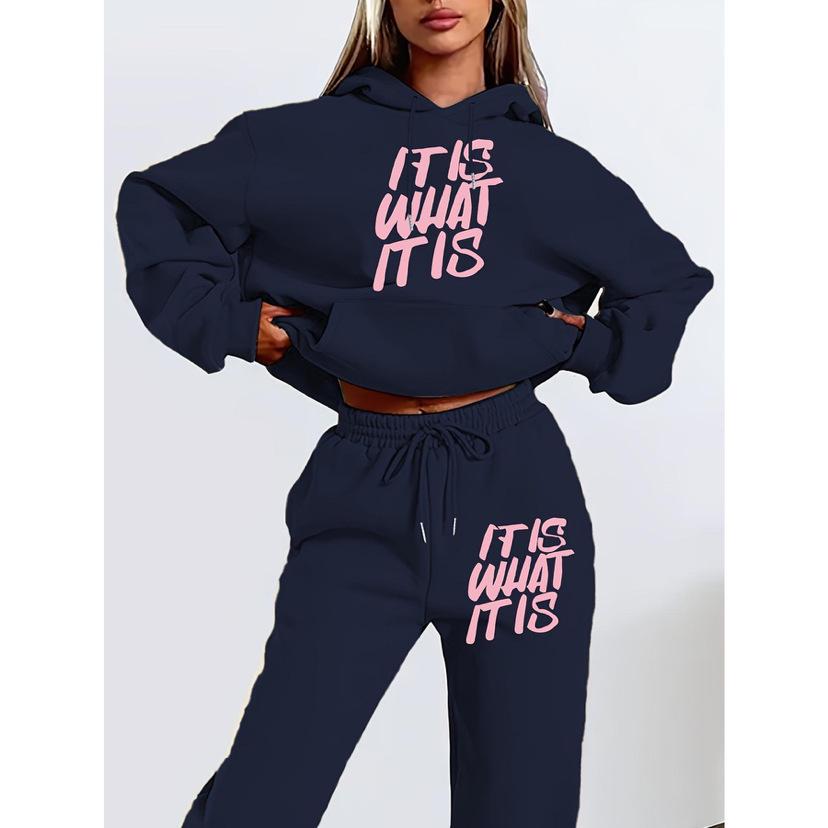 Ensemble de Sweat à Capuche Décontracté Lâche pour Femmes Grande Taille Tendance avec Imprimé