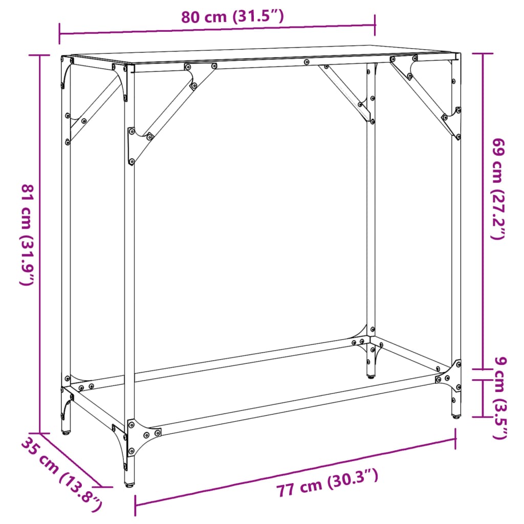Console Table with Transparent Glass Top 80 x 35 x 81 cm Steel