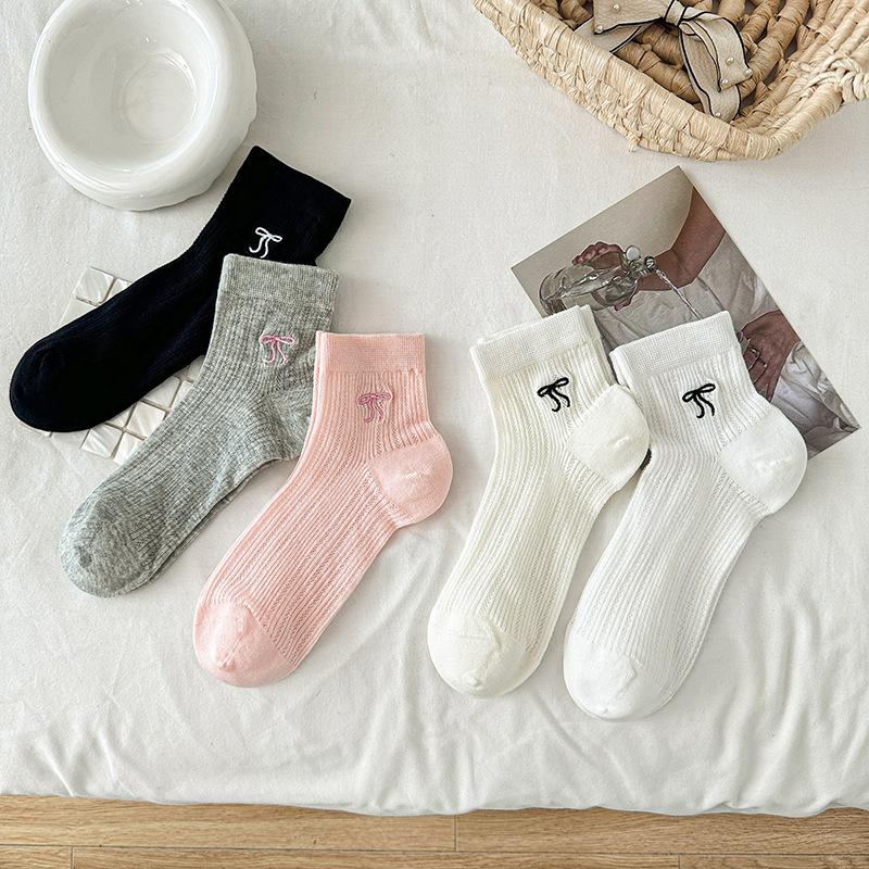 Girls' Short Socks, Ballet Style Thin Spring and Summer Shallow Socks, Girls' Bow Short Tube Mesh Socks, Girls'