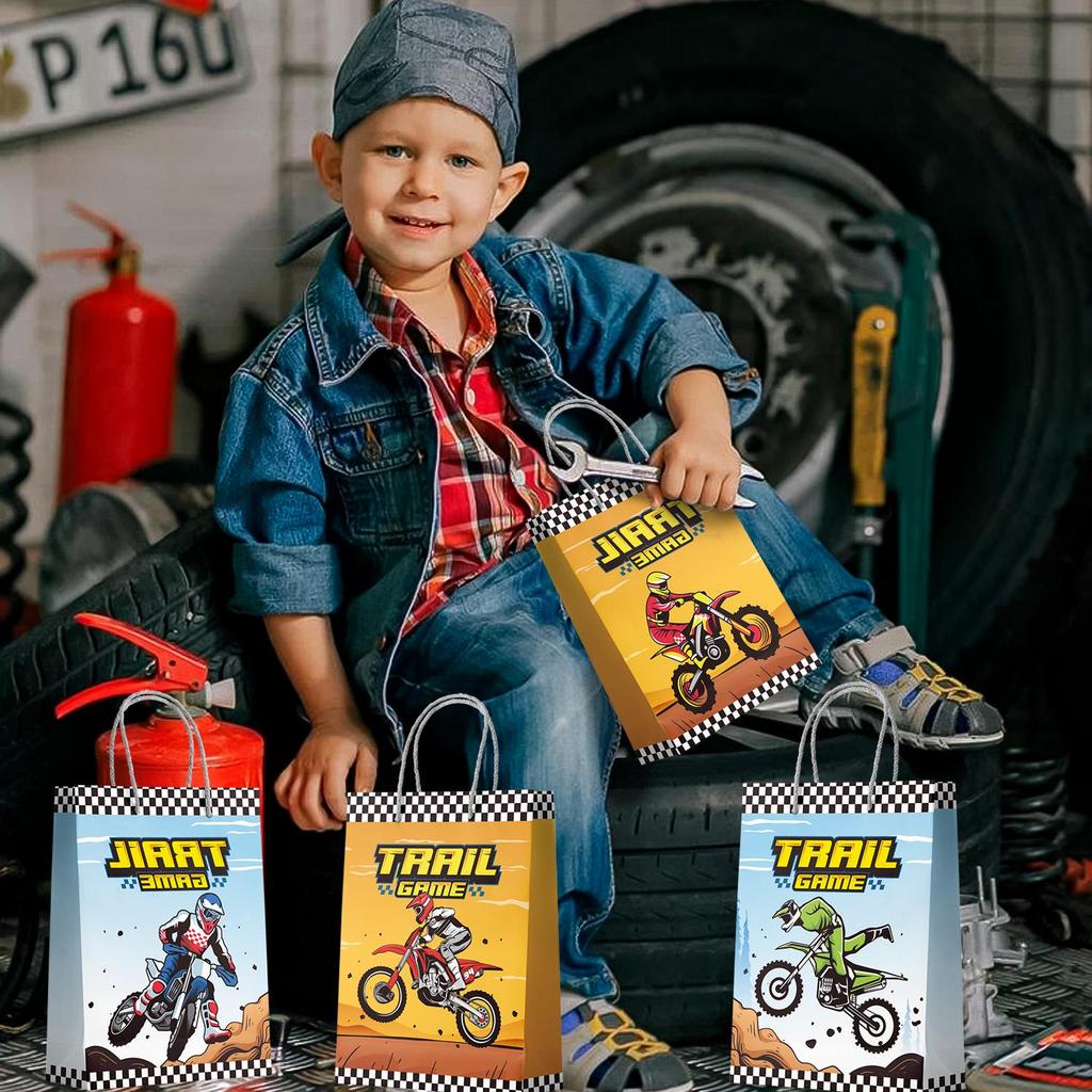 Motorcycle Party Gift Bags, 24 Pcs Dirt Bike Party Bags Set Motocross Themed Party Favor Bags Party Gift Treat Bags for Birthday Party Decorations