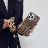 Applicable to iphone14/13promax leopard print leather case mobile phone case portable lanyard anti-drop case 12pro protective case