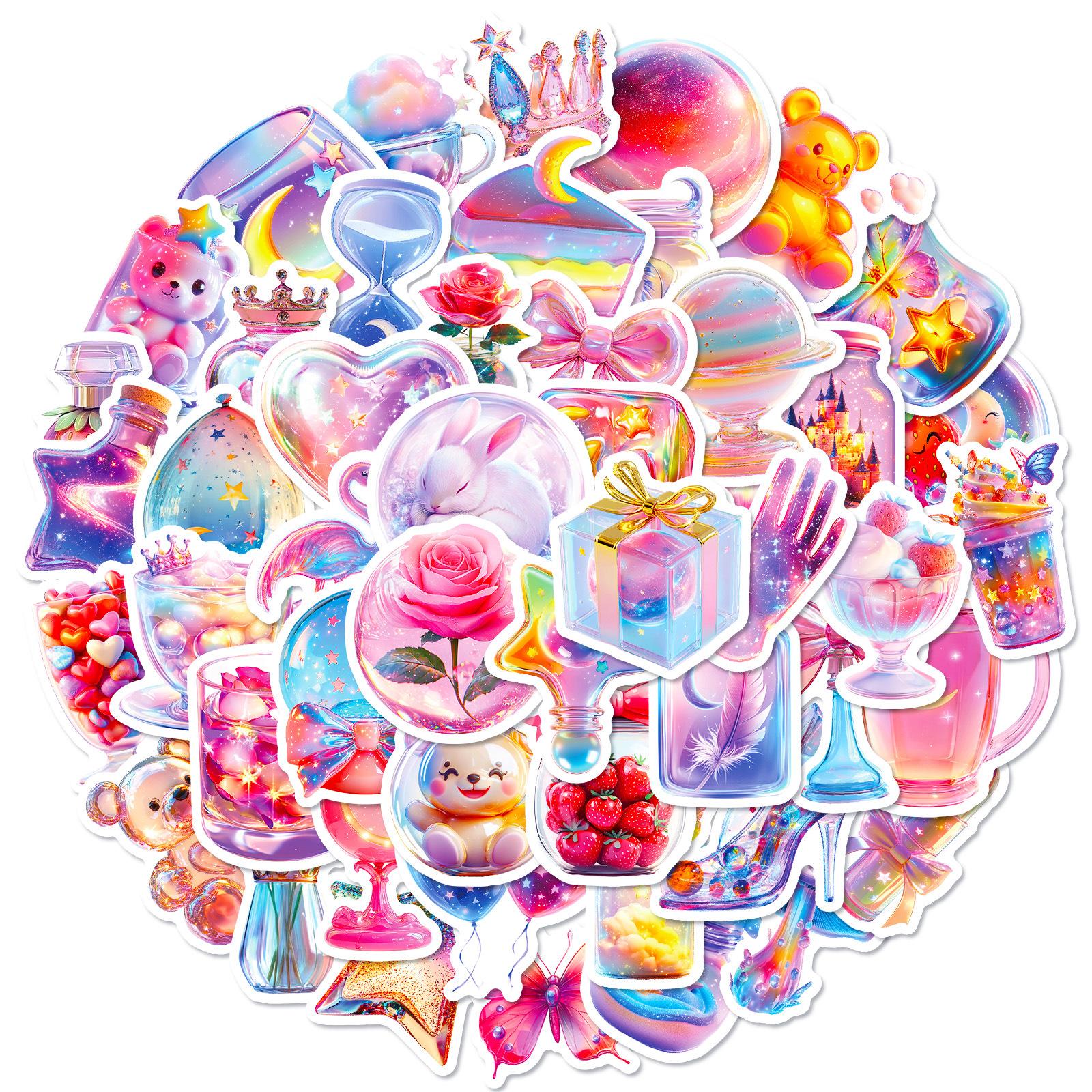 

50 Transparent Textured Glass Bottle Object Stickers Pink Dream High-Value Diy Decorative Stickers