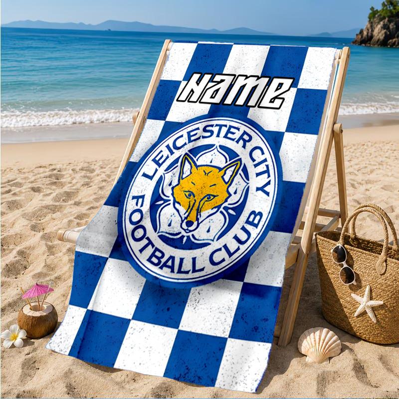 Custom Name Beach Towel Leicester Football Club Microfiber Beach Towel, Lightweight for Summer Travel, Swimming Pool Fan Birthday Gift