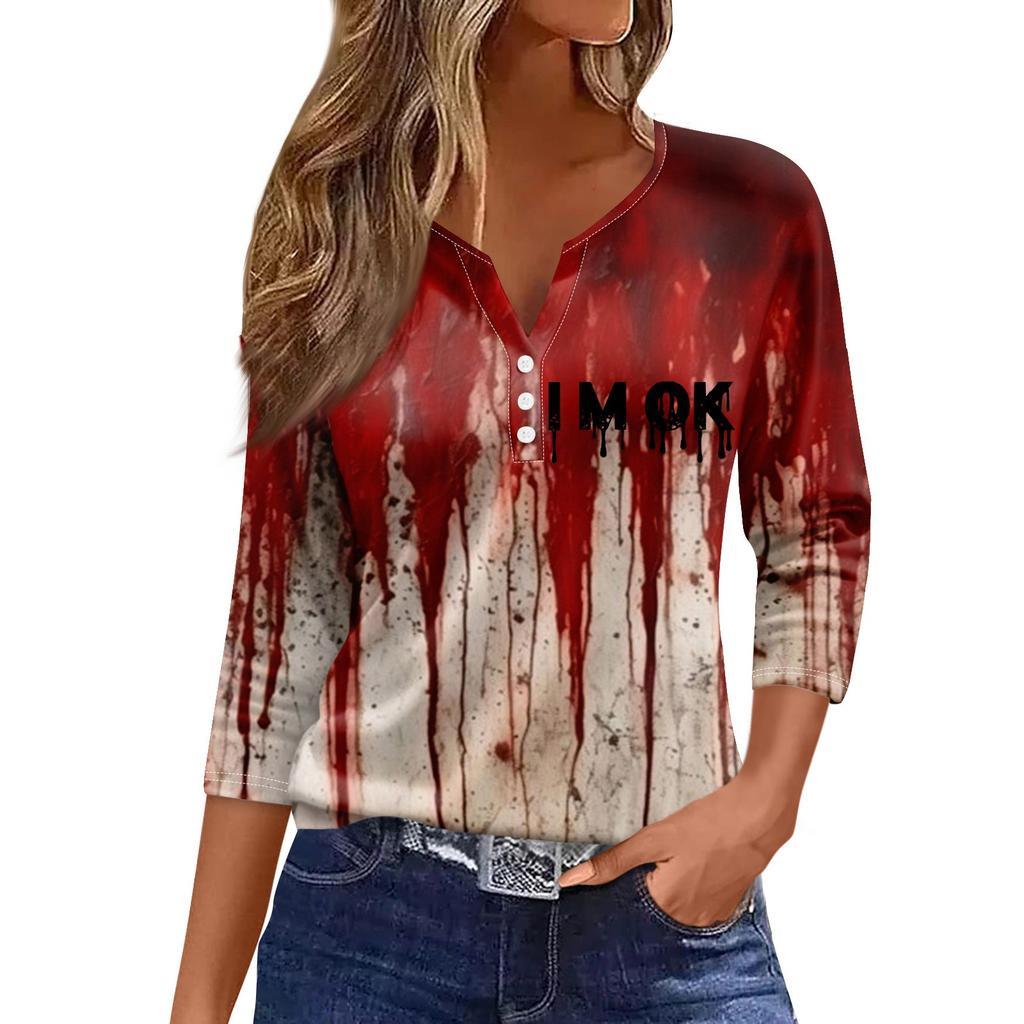 Damenmode Lässig Dreiviertelarm Halloween Buchstaben Print Top
