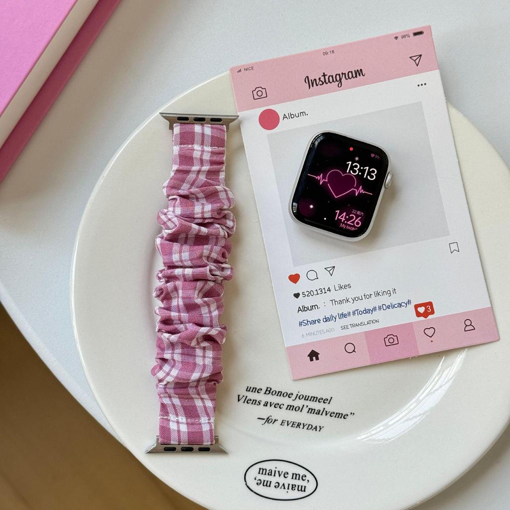 Color Block Plaid Scrunchie Watch Band for Apple Watch Series 5-10