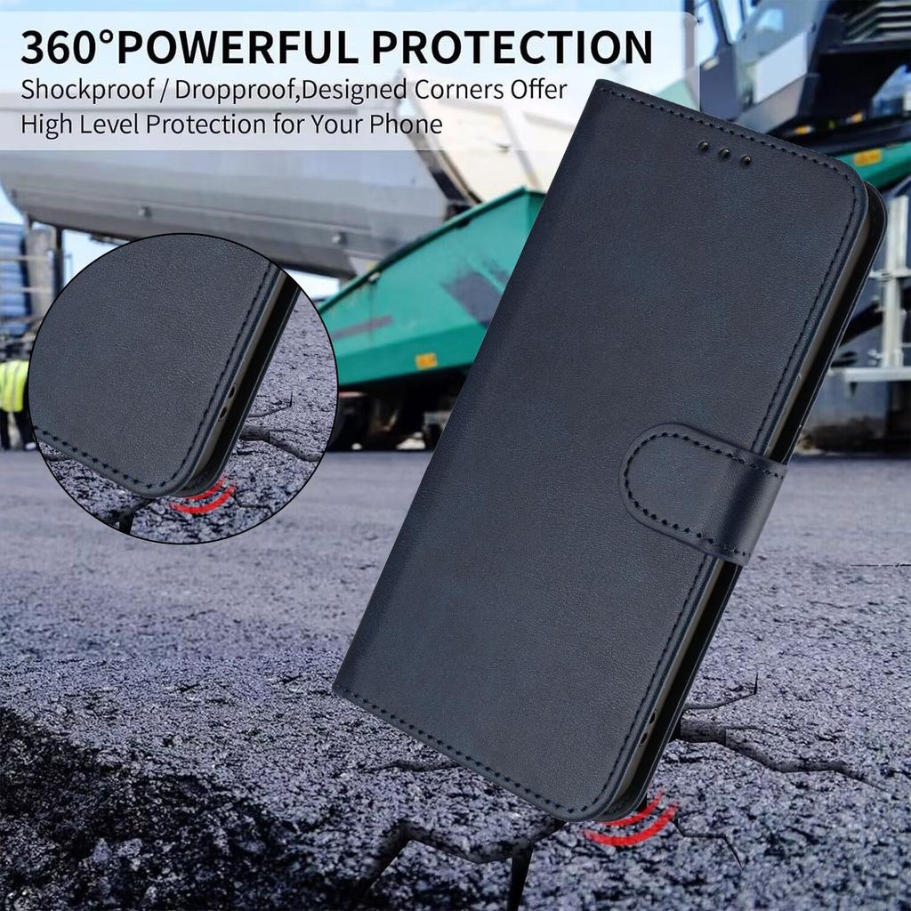 For iPhone Air Wallet Case RFID Blocking Calf Texture Leather Stand Phone Cover with Strap