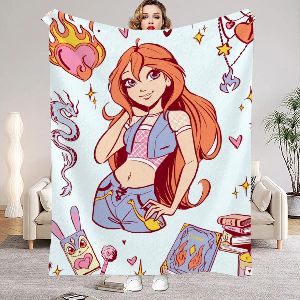 W-Winx C-Club Blanket Beauty Girl Print Flannel Blanket for Home Living Room Bedroom Decor New Year Christmas Gift for Kids